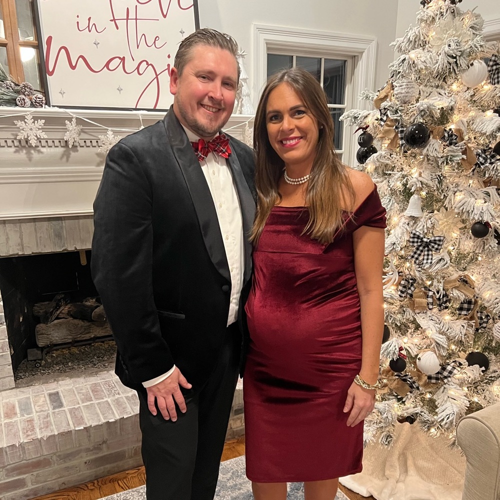 ASOS Maternity Red Velvet Bardot Body-con Holiday Dress